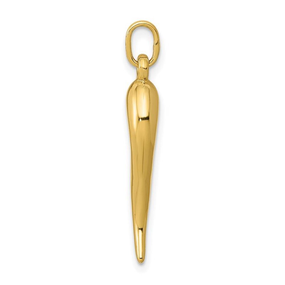 14k Yellow Gold Hollow Italian Horn Pendant, 5 x 25mm - Picture 2 of 5